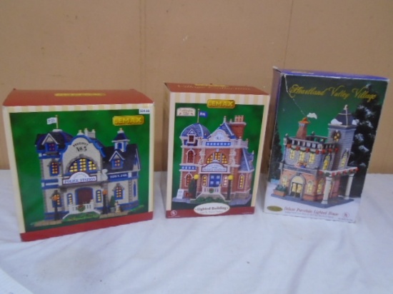 3 Pc. Group of Lighted Ceramic Police Stations