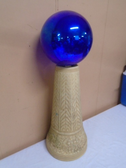 Glass Gazing Ball On Pottery Stand