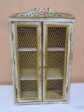 Small Hand Painted Wall Cabinet w/ Wire Insert Doors