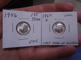 1946 & 1964 D Mint Silver Roosevelt Dimes
