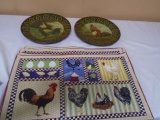 2 Decorative Chicken Plates & 6 Chicken Place Mats
