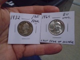 1932 & 1964 Silver Washington Quarters
