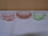 3 Pc. Group of Pink and Green Depression Glass