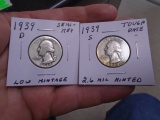 1939 D Mint& 1939S Mint Silver Washington Quarters