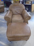 Beautiful Lane Leather Overstuffed Chair w/ Matching Ottoman
