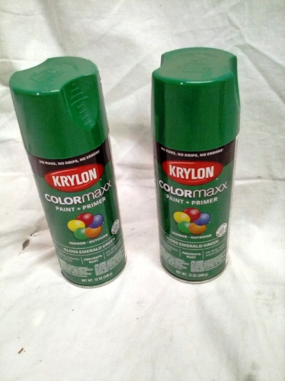 Qty. 2 Krylon "Emerald Green"  Primer/Paint CoverMaxx