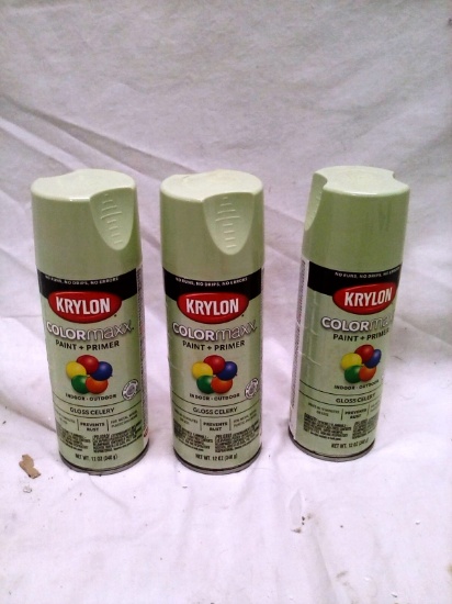 Qty. 3 Krylon "Gloss Celery"  Primer/Paint CoverMaxx