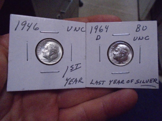1946 and 1964 D-Mont Roosevelt Dimes