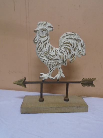 Metal Art Chicken Décor Piece on Wood Base