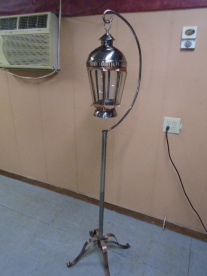 Brushed Stainless & Copper Floor Candle Lantern