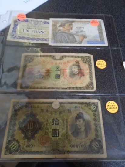 4 Pc. Group Vintage Foreign Currency