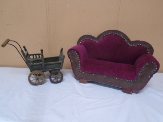 Vintage Doll Sofa and Buggy