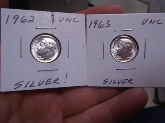 1962 and 1963 Silver Roosevelt Dimes