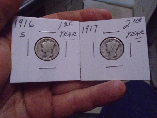 1916 S-Mint and 1917 Mercury Dimes