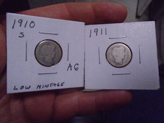 1910 S-Mint and 1911 Barber Dimes