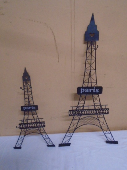 2 Eifel Tower Metal Art Pieces w/ Hooks