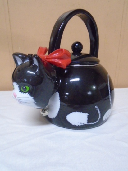 Porcelain Over Steel Whistling Cat Tea Kettle
