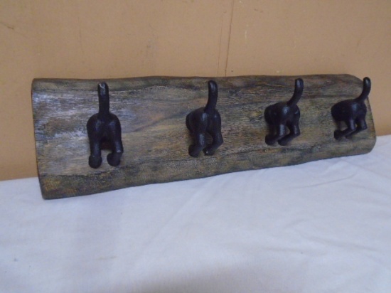 Wood and Cast Iron "Dog Butt" 4 Hook Coat and Hat Hanger