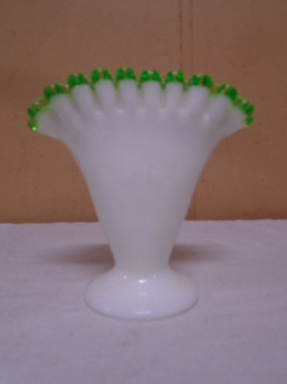 Vintage Fenton Emerald Green Crest Vase
