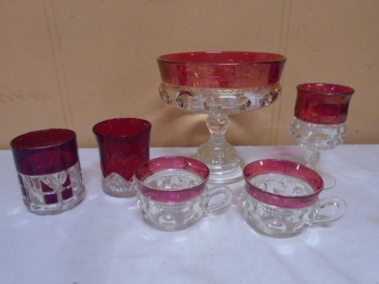 6pc Group of Vintage Indiana Glass & Other Ruby Flashed Glass