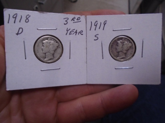 1918 D-Mint and 1919 S-Mint Mercury Dimes