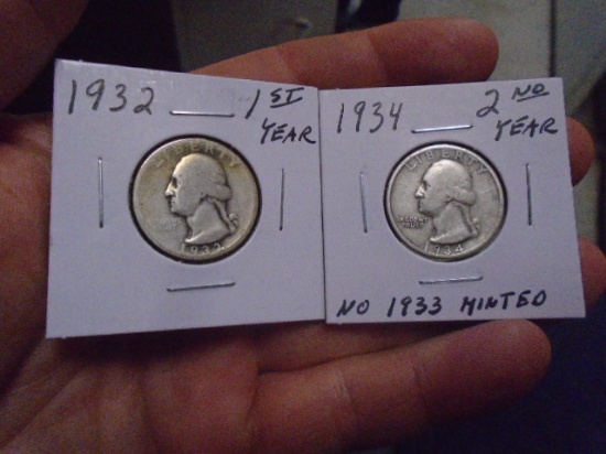 1932 and 1934 Silver Washington Quarters