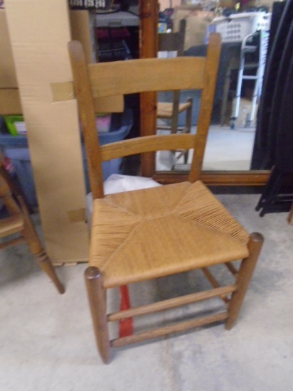 Antique Wooden Rush Bottom Ladder Back Chair