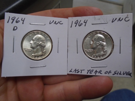1964 D Mint & 1964 Silver Washington Quarters