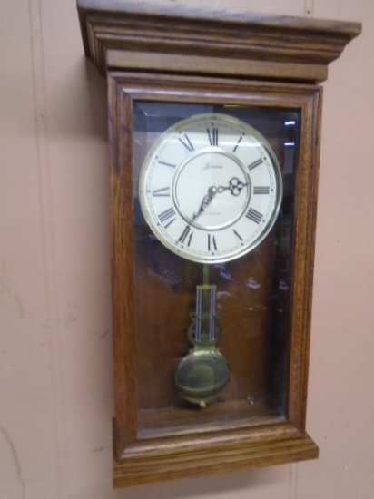 Loricron Oak Wall Clock w/ Beveled Glass Door