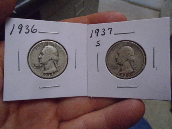 1936 and 1937 S-Mint Silver Washington Quarters