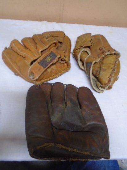 Group of 3 Vintage Leather Baseball Gloves