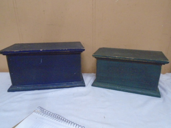 2 Primitive Style Wooden Storage Boxes