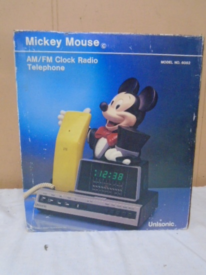 Vintage Unisonic Mickey Mouse AM/FM Clock Radio Telephone