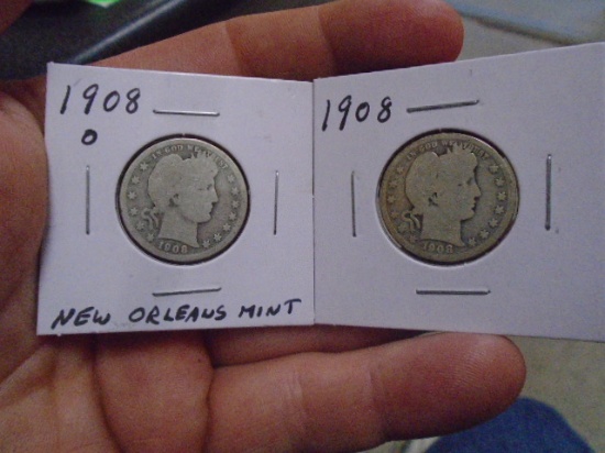 1908 O Mint & 1908 Barber Quarters