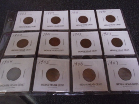 Group of 12 Indian Head Cents