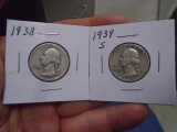 1938 and 1939 S-Mint Washington Quarters