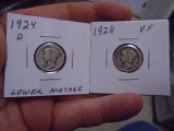 1924 D Mint & 1928 Mercury Dimes