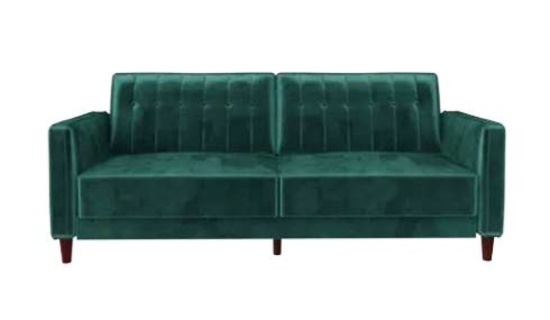 Dorel Home Furnishings Green Velvet Tufted Convertible Sofa MSRP $539.99