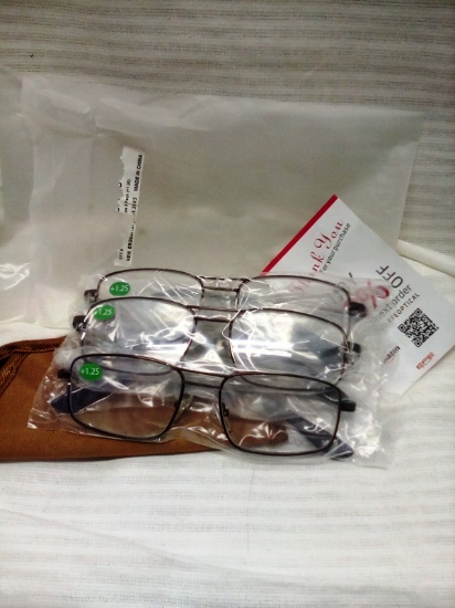Three Pair Wire Rim Prescription Reading Glasses +1.25 Power