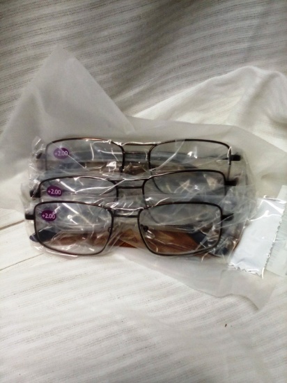 Three Pair Wire Rim Prescription Reading Glasses +2.00 Power
