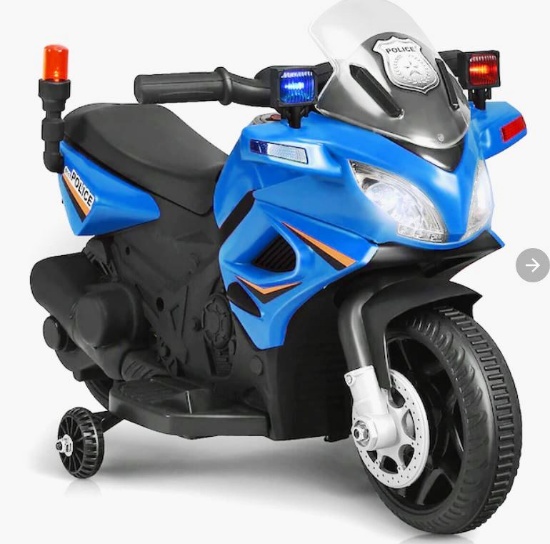 Costway 6V Riding Police Motorcycle with Training wheels Blue
