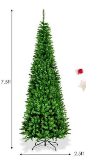 Costway 6.5ft Pre-Lit Hinged Artificial Pencil Christmas Tree
