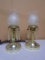 2pc Set of Vintage Metal Glass Shade Lamps