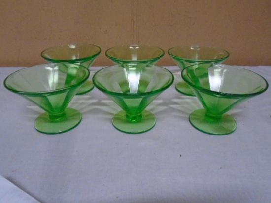 Set of 6 Green Depression Glass Shervert Dishes