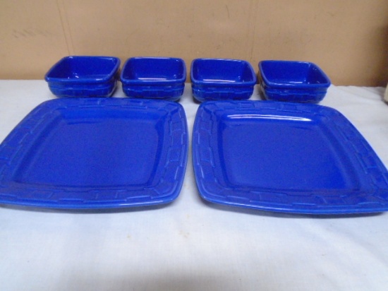 2 Longaberger Cornflower Blue 11" Plates & (4)5"Bowls