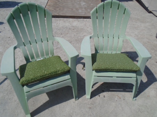 2 Matching Resin Anorondack Chairs w/ Cushions