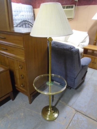 Vintage Brass Glass Top Floor Lamp