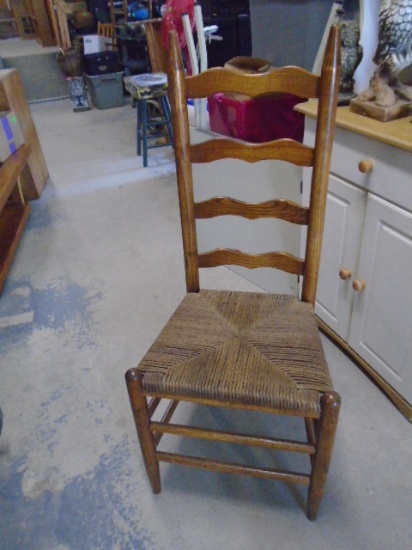 Vinatge Oak Ladder Back Rush Bottom Chair