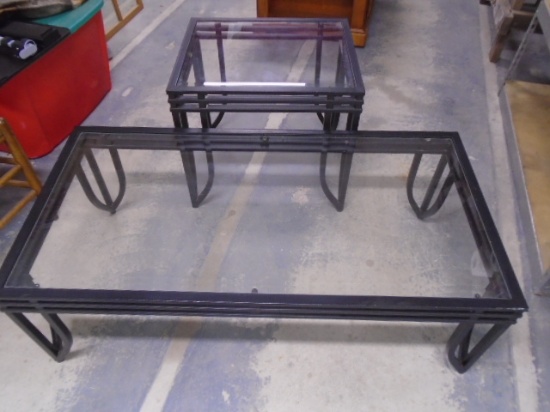 Metal & Beveled Glass Top Coffee & End Table Set