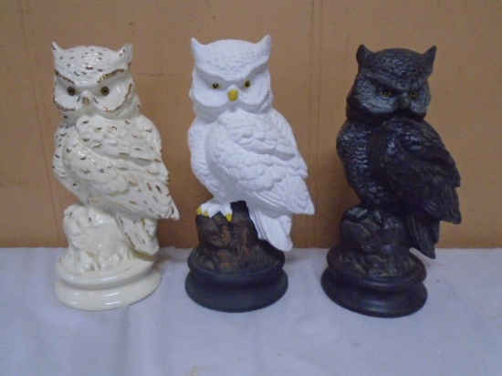 3pc Group of Large Owl Statues